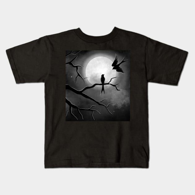 Birds Moon Kids T-Shirt by Artistry Vibes